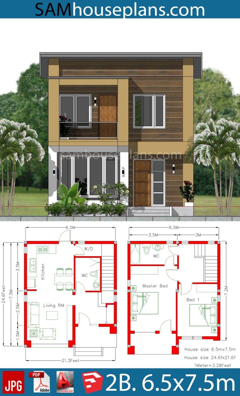 House Plan 6.5x7.5M with 2 Bedrooms A2 Sam House Plans