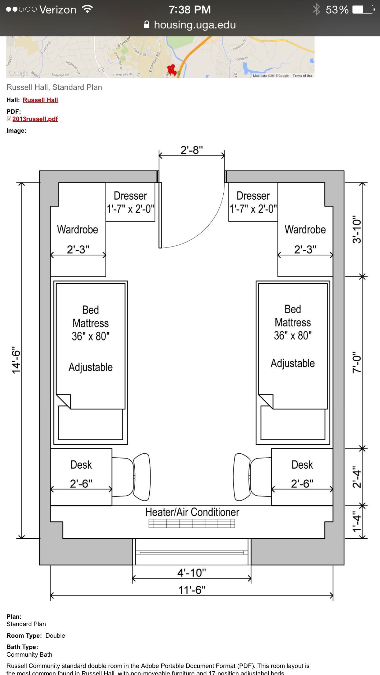 UGA Russell Hall floor plan Dorm Room Ideas. Pinterest
