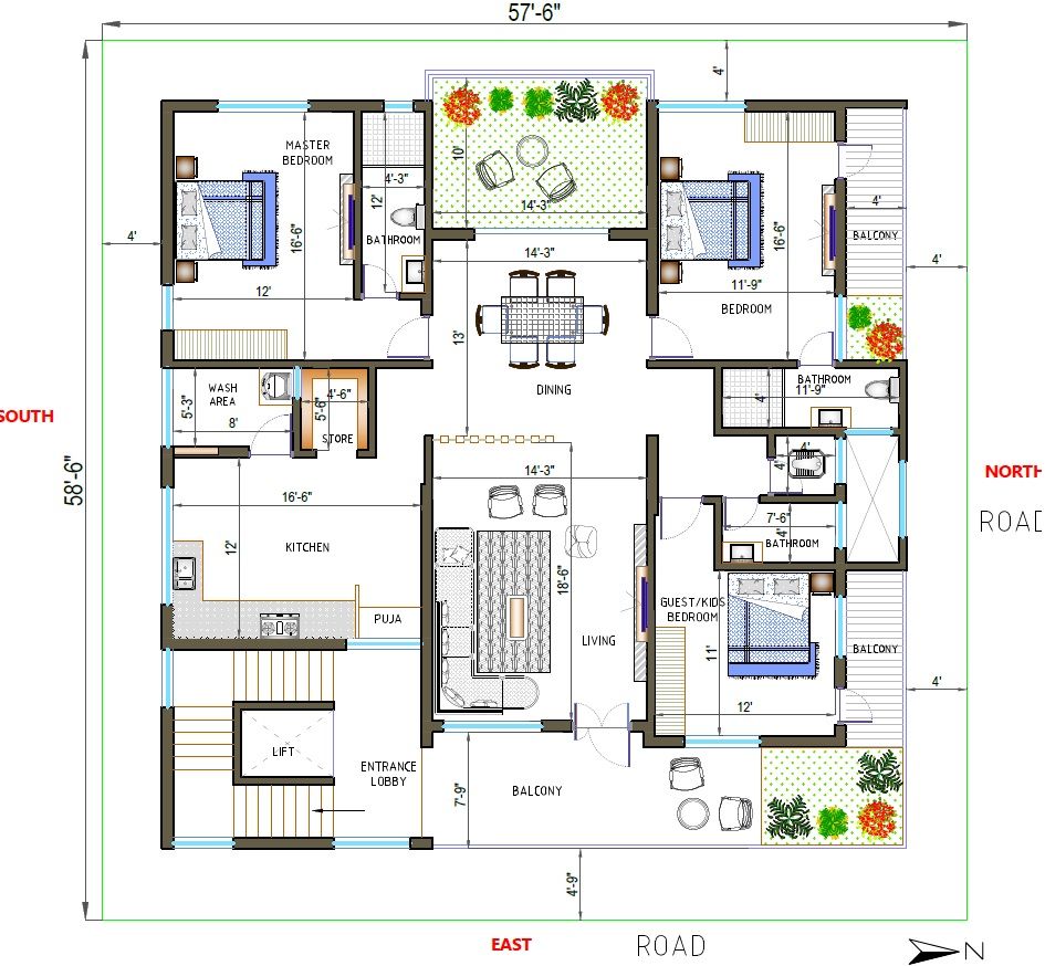 EAST AND NORTH FACING BEST 3BHK PLAN SEE DETAIL VIDEO TO