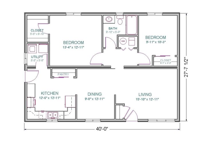 1500 sq ft house plans open floor plan, 2 bedrooms The