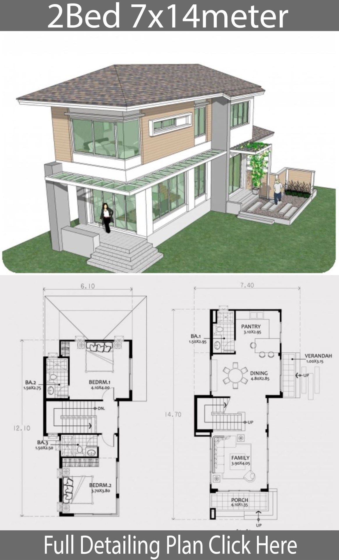 Small twostory house plan 7x14m Home Design with