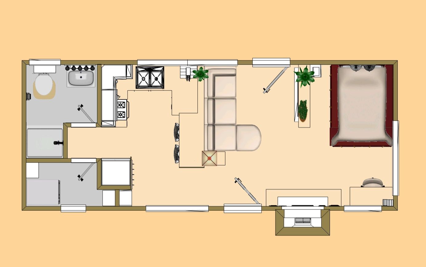 Floor Plan of the 360 sq ft "Shy Lightning". Cozy's 300