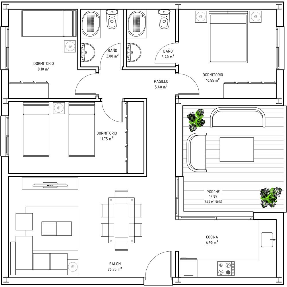 80 sqm floor plan Google Search Square house plans