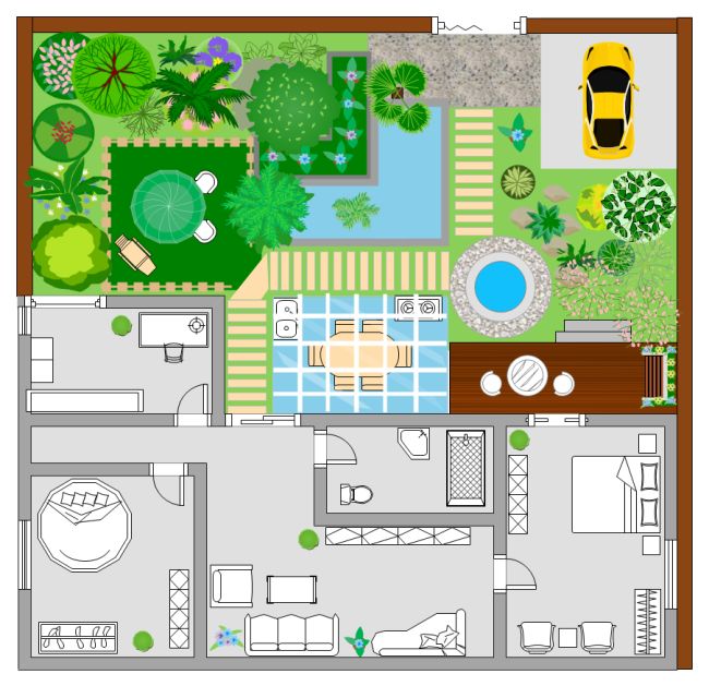 A free customizable garden floor plan template is provided