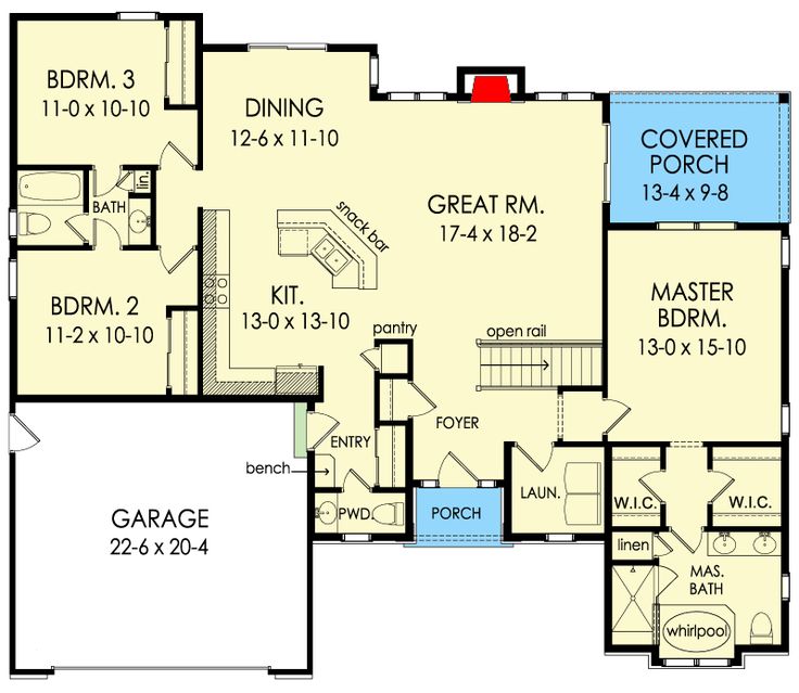 Plan 790029GLV 3Bedroom OneStory Open Concept Home Plan