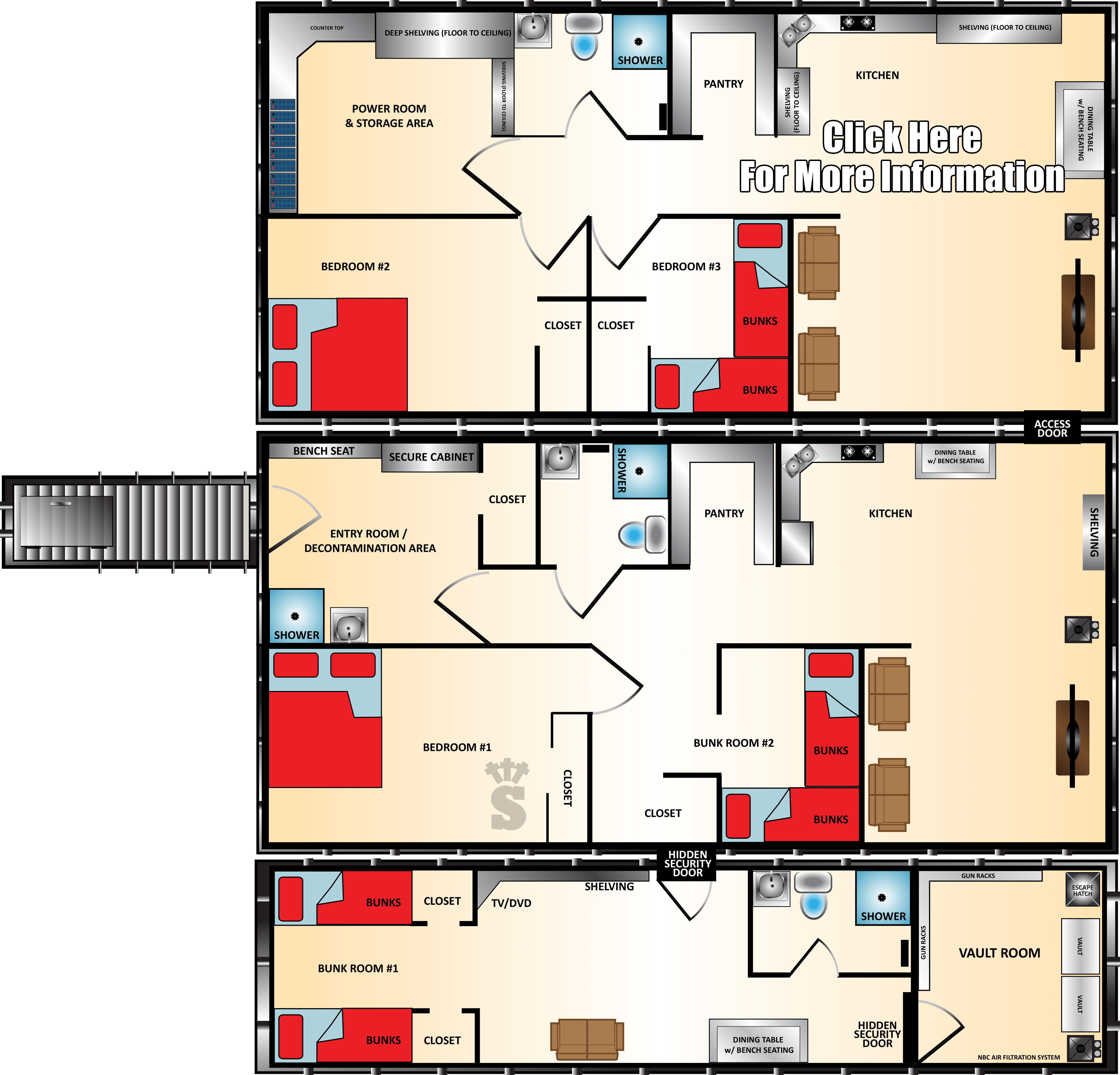 Bunker floor plans and pricing for models of various sizes