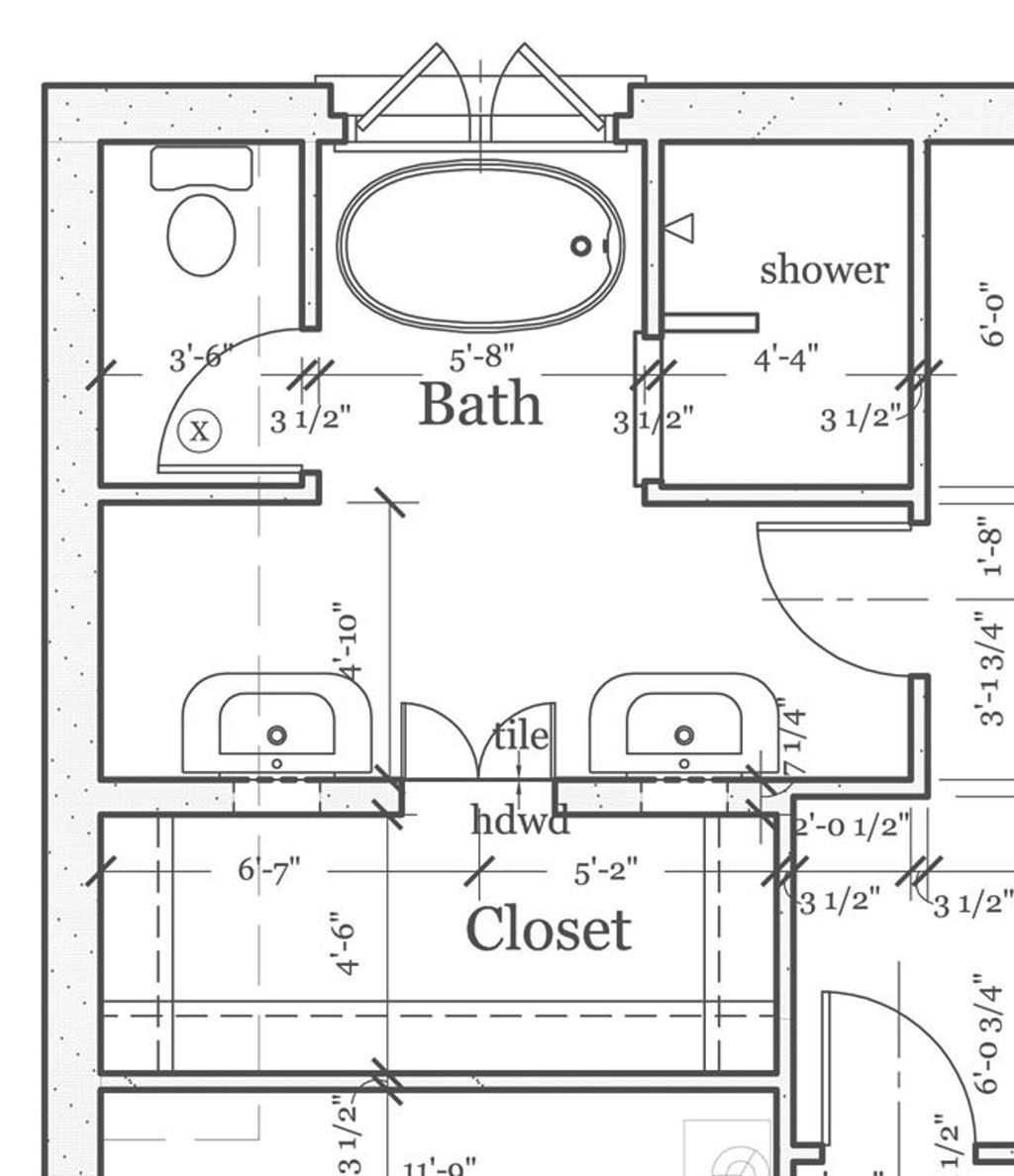 master bathroom layout plan with bathtub and walk in
