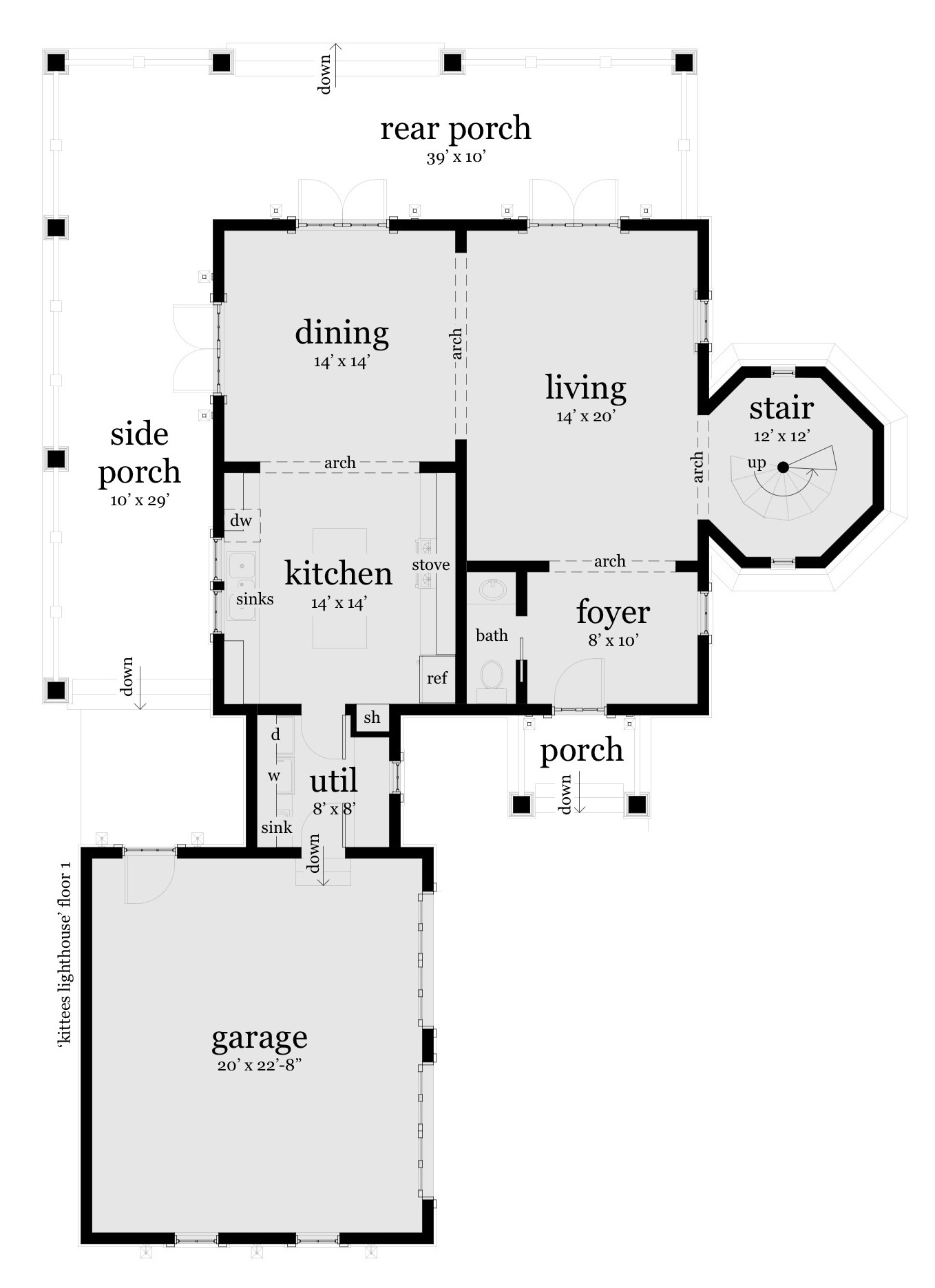 3 Bedroom House with Attached Lighthouse. Tyree House Plans.