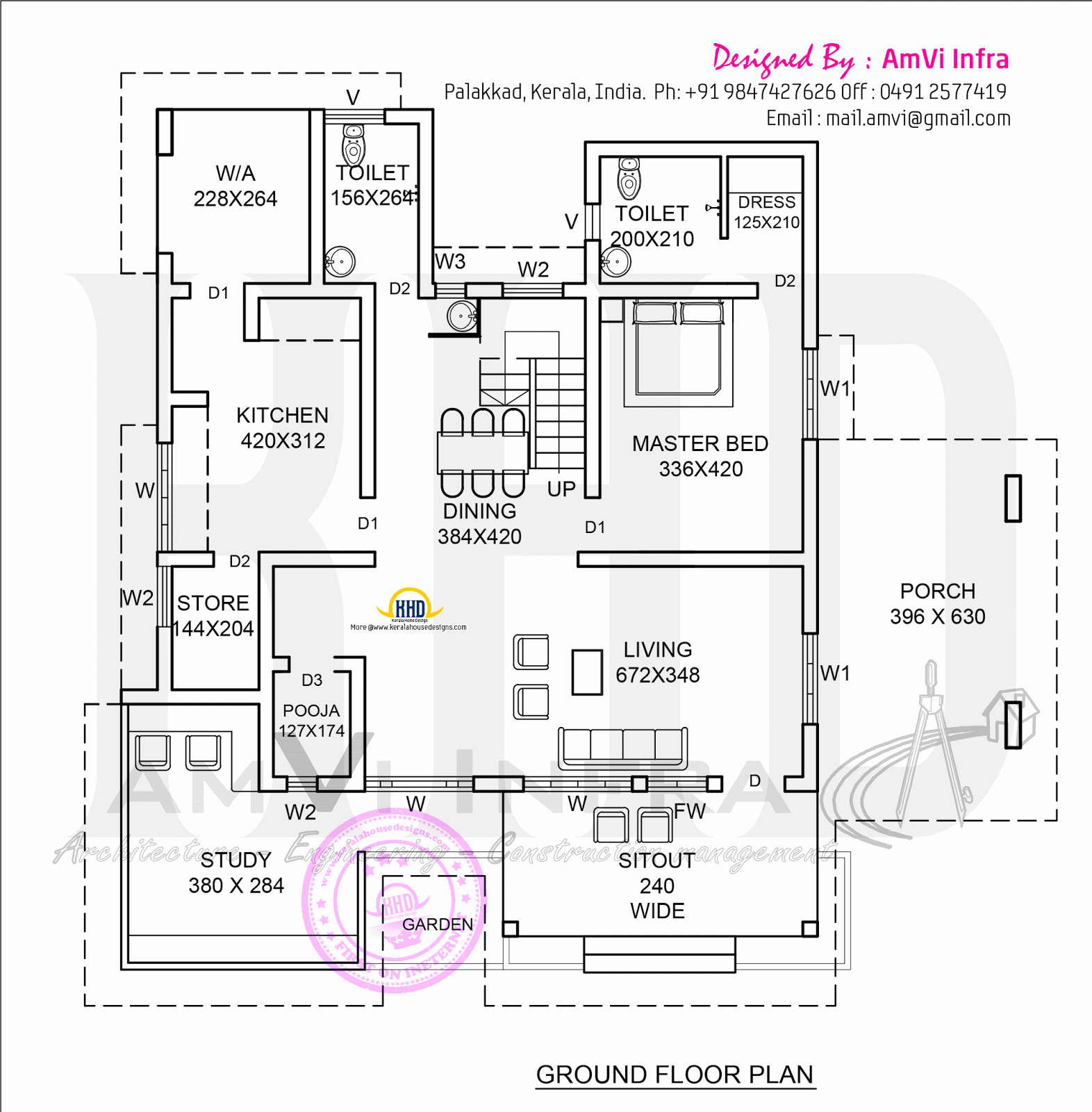 Elevation and floor plan of contemporary home Kerala