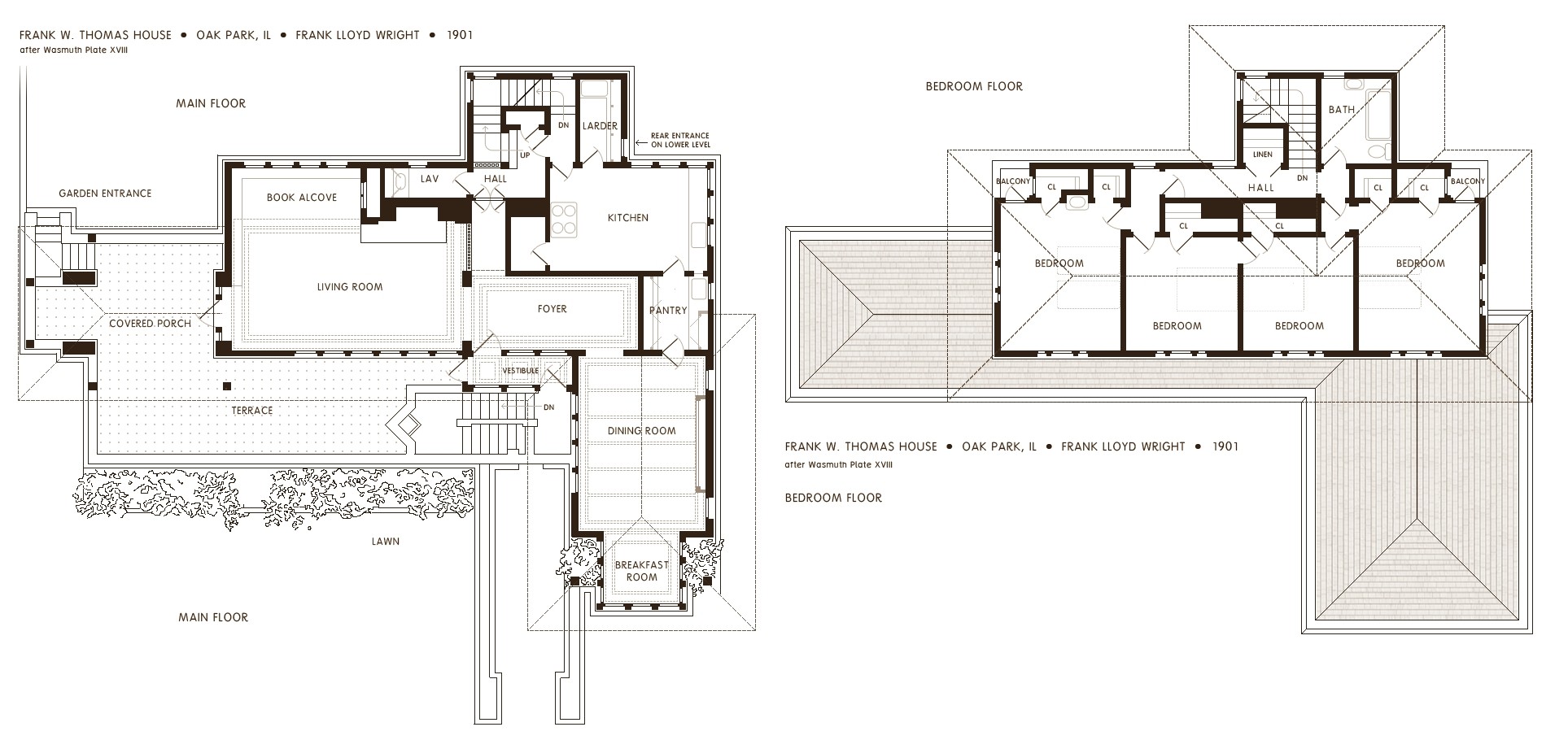 Floor plan of the Frank Thomas House, by Frank Lloyd