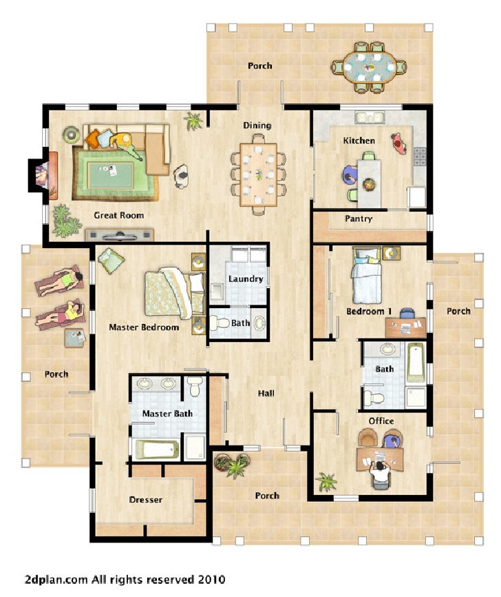 House furnished floor plan illustrations