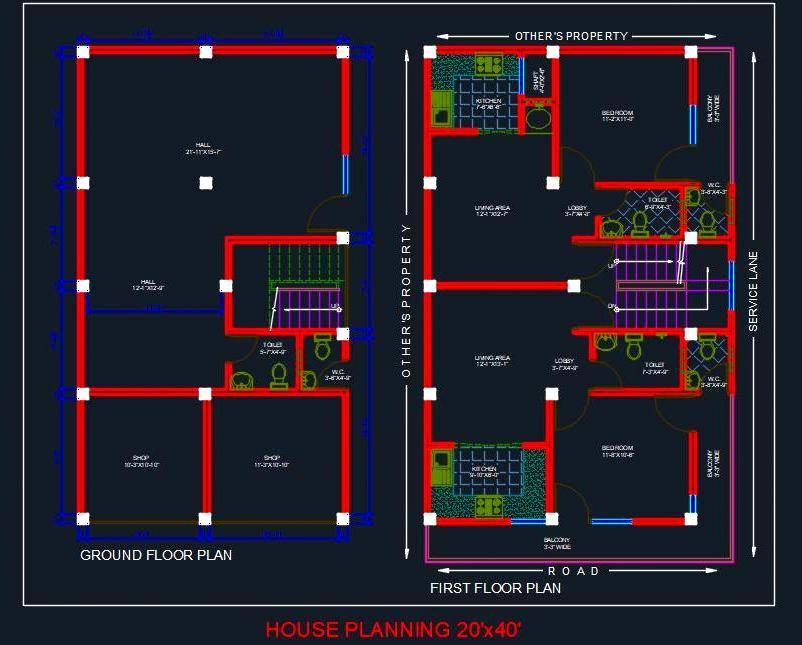 House Planning Floor Plan 20'X40' Autocad File Autocad