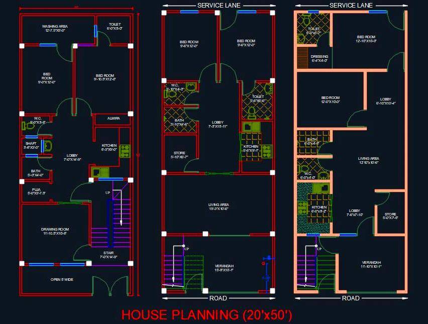 House Architectural Planning Floor Layout Plan 20'X50' dwg