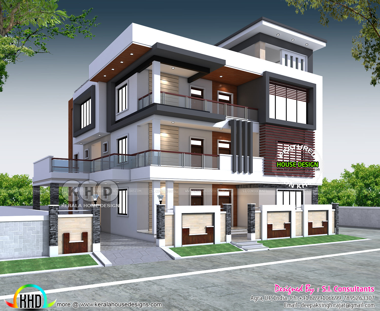Luxury North India house plan in modern style Kerala