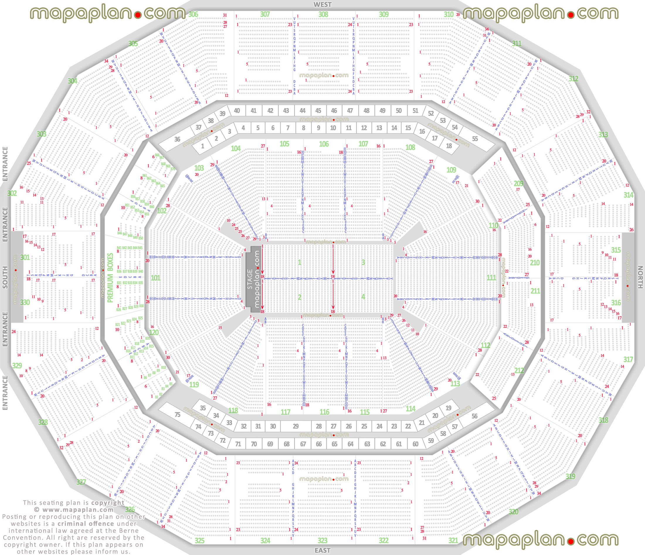 KFC Yum! Center Detailed seat & row numbers end stage