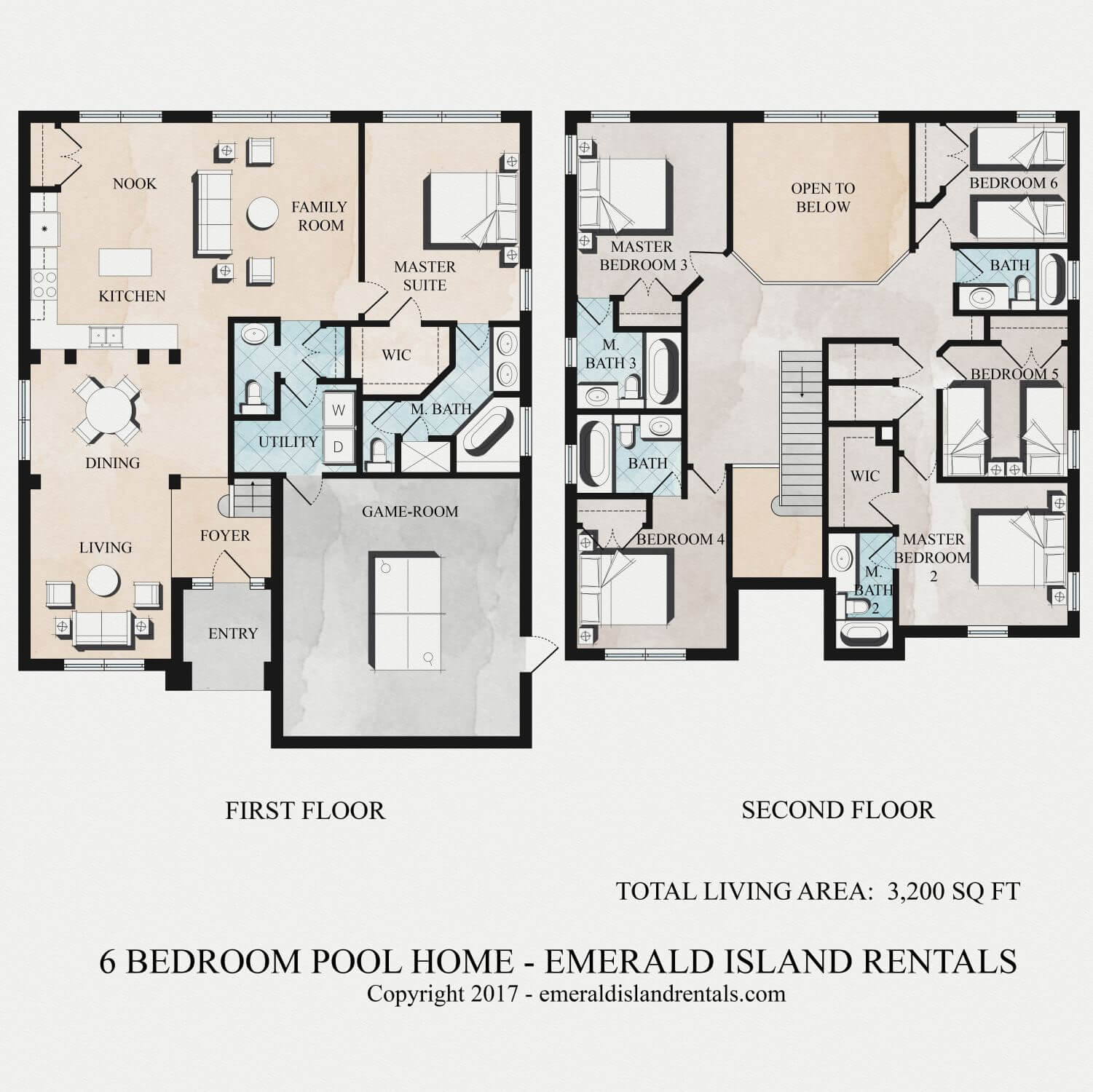 Emerald Island 6 Bed Vacation Villa Floor Plan