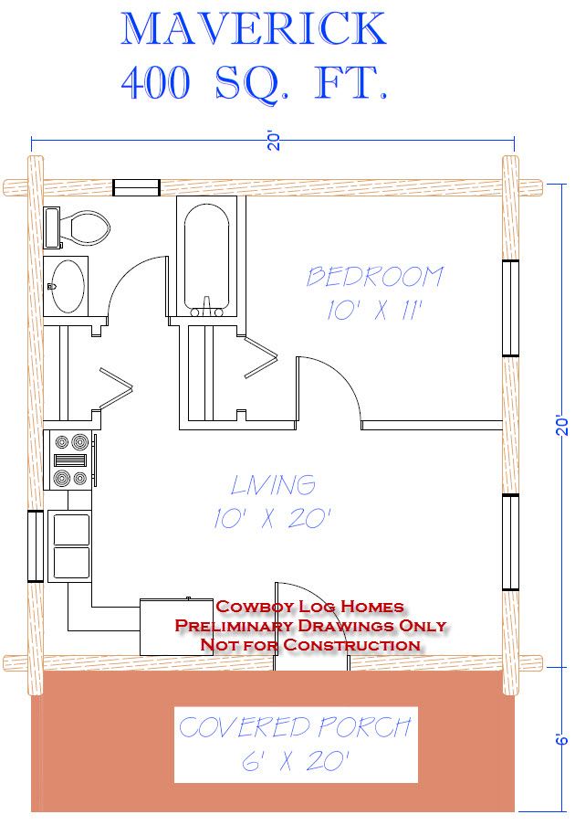 Maverick Plan 400 Sq. Ft. Cowboy Log Homes