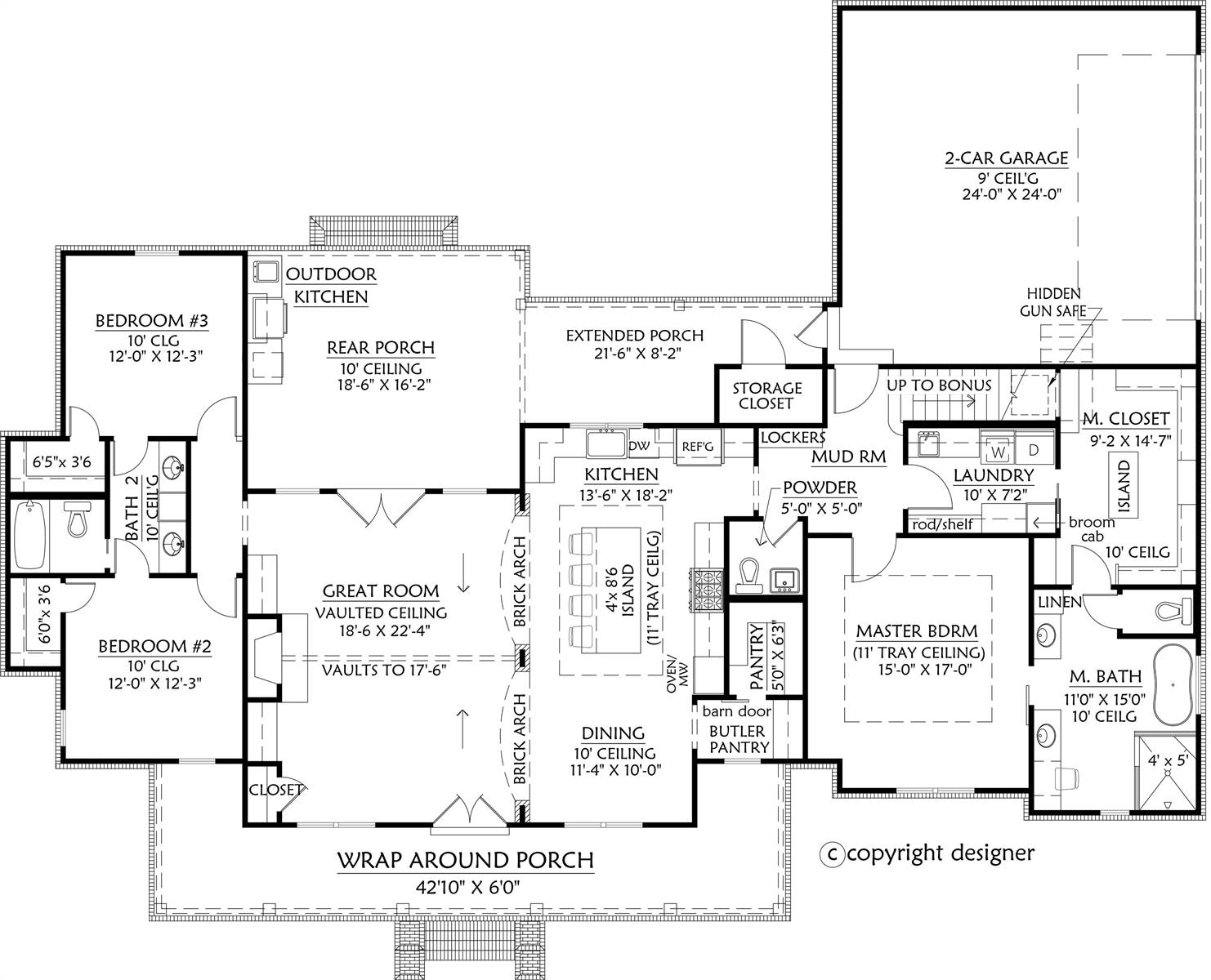 Myrtle Beach 3 Bedroom Farmhouse Style House Plan 1369