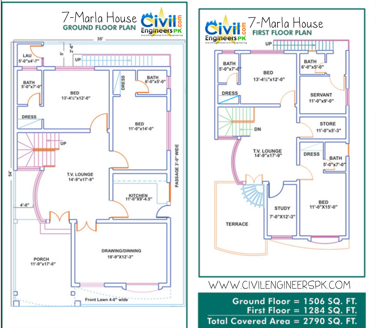 7 Marla House Plans Civil Engineers PK