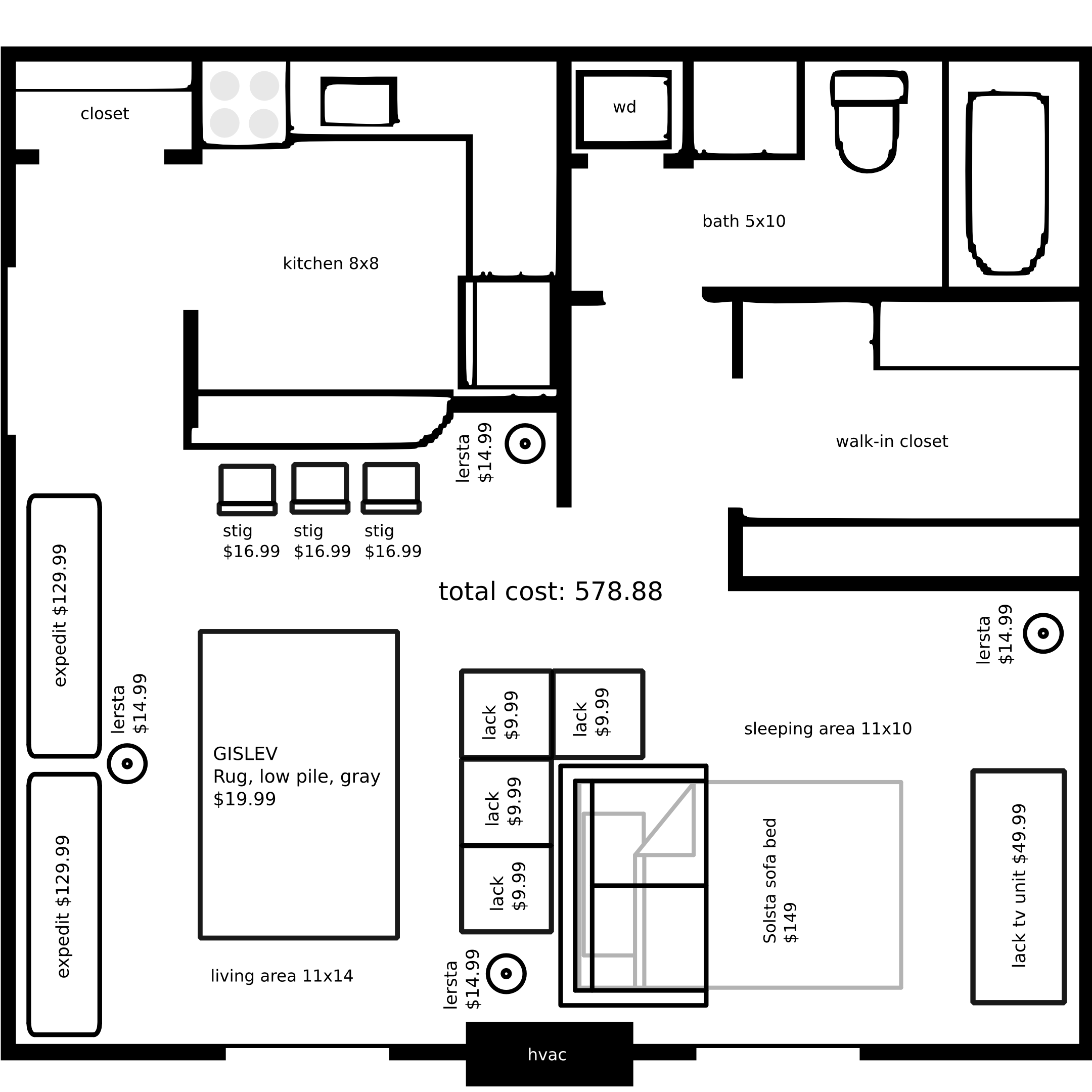 20121201 A studio apartment layout with Ikea furniture by