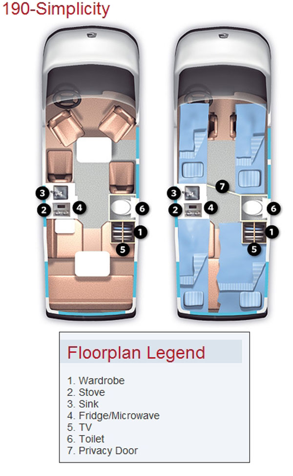 Roadtrek 190Simplicity class B motorhome floorplans