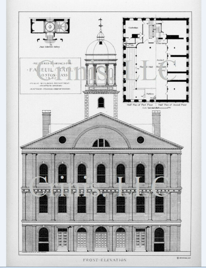 Faneuil Hall, architectural drawing & floor plan, of
