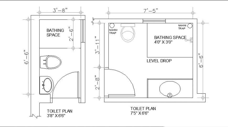 Small house toilet plan cad drawing details dwg file Cadbull