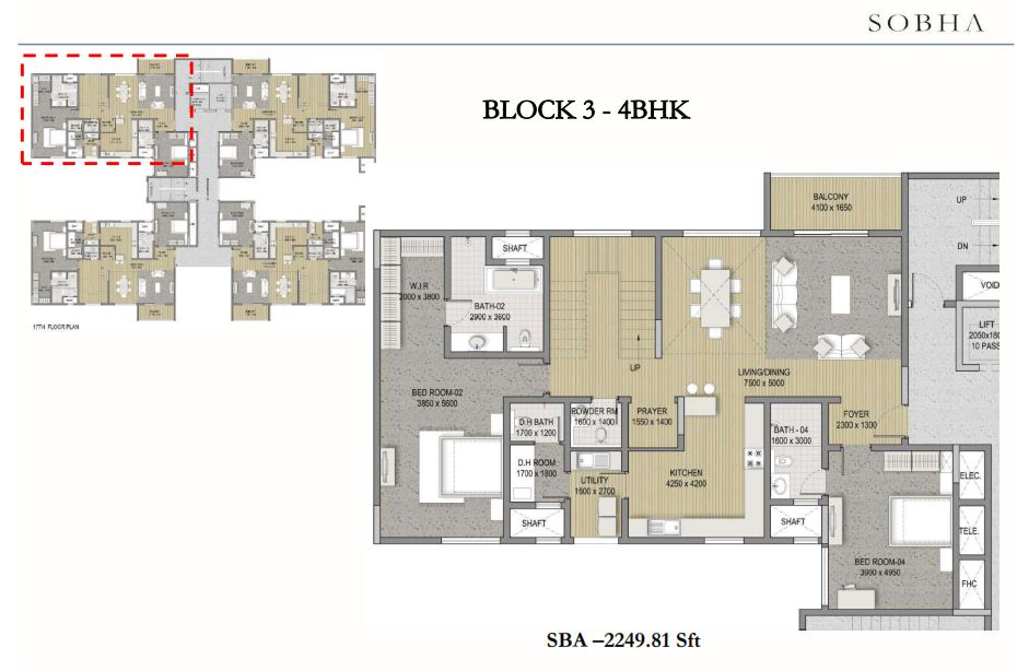 Sobha HRC Pristine 3 BHK Row House Apartments Floor Plan