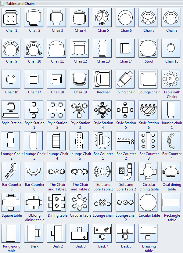 Symbols for Floor Plan Tables and Chairs
