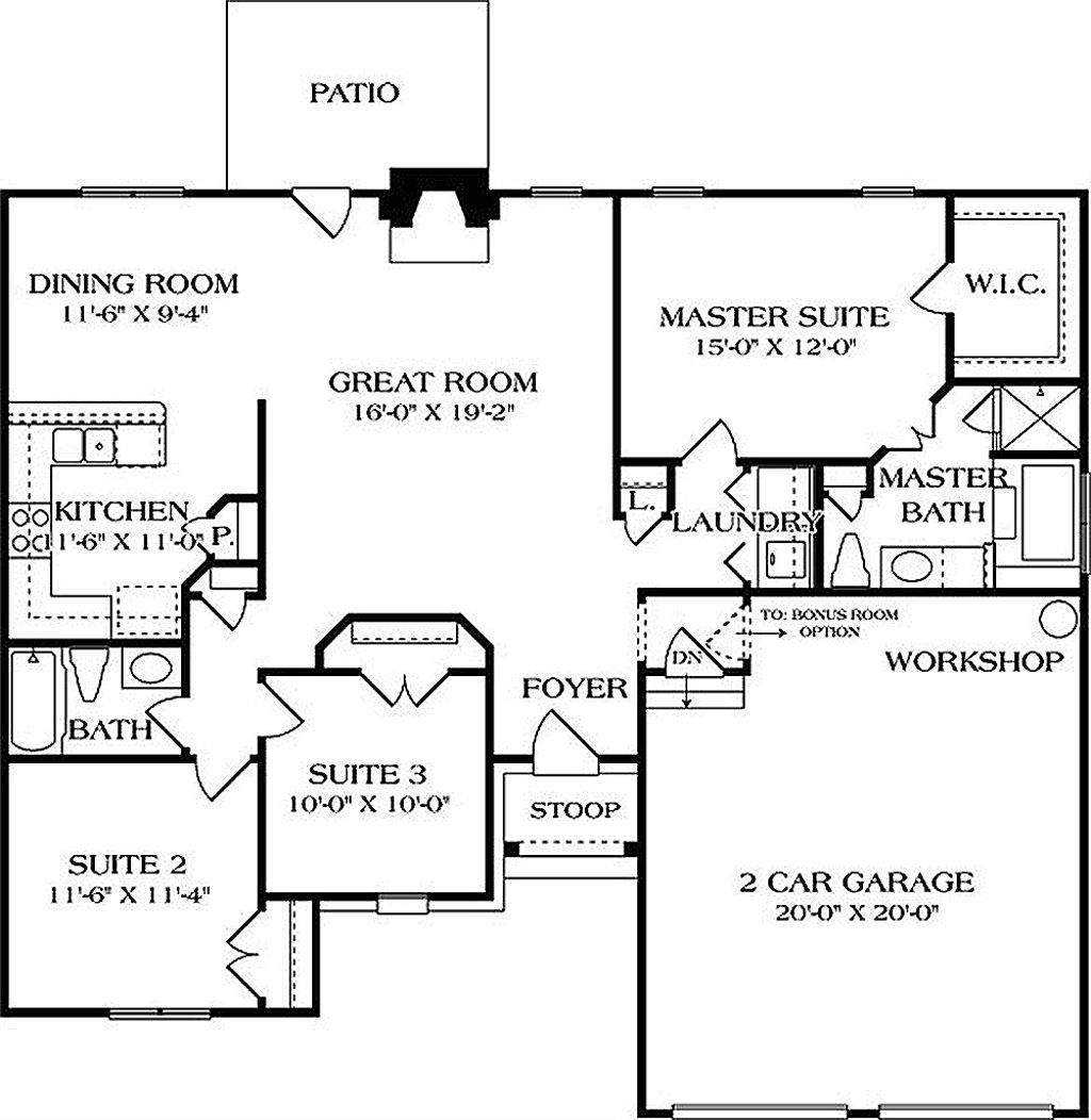 European Style House Plan 3 Beds 2 Baths 1400 Sq/Ft Plan