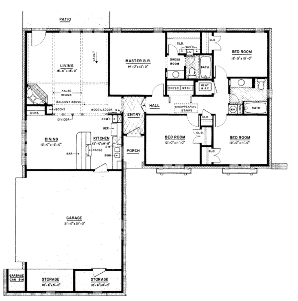 Ranch Style House Plan 4 Beds 2 Baths 1500 Sq/Ft Plan