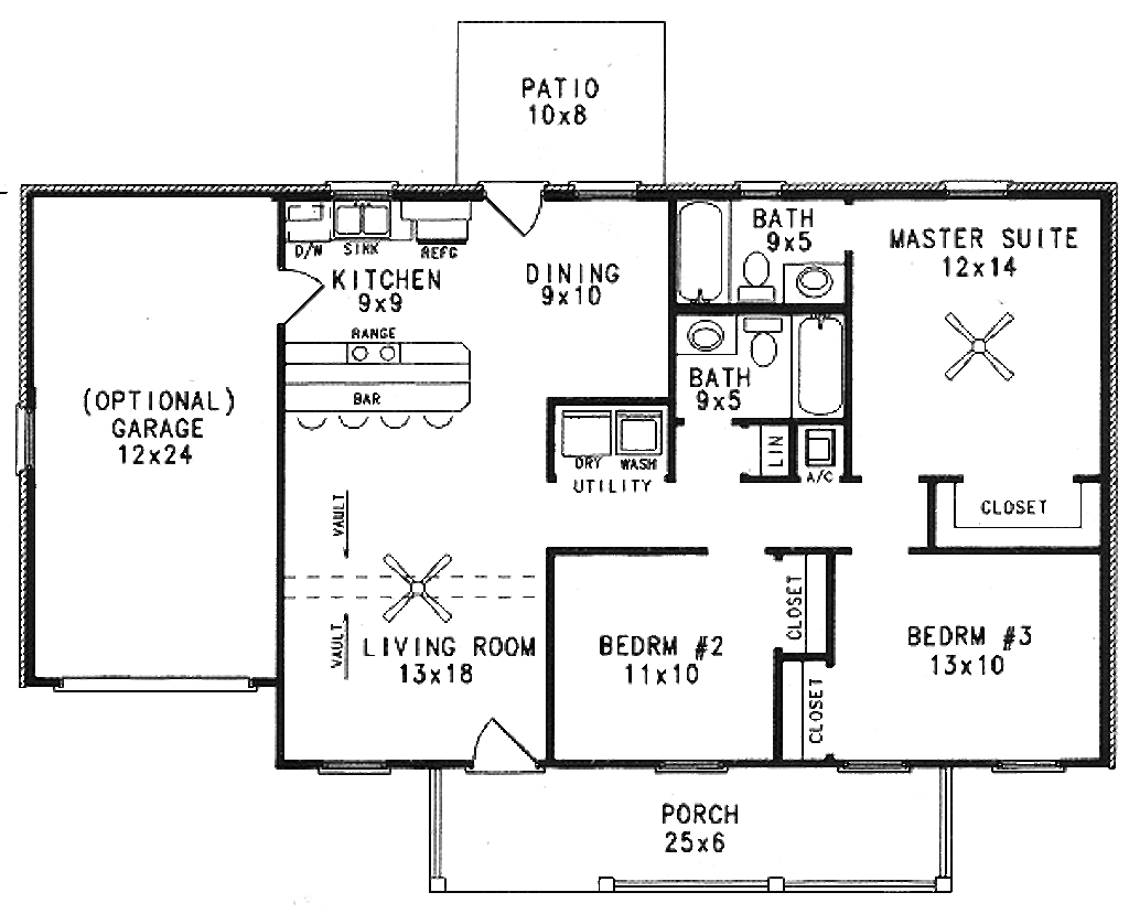 Country Style House Plan 3 Beds 2 Baths 1120 Sq/Ft Plan