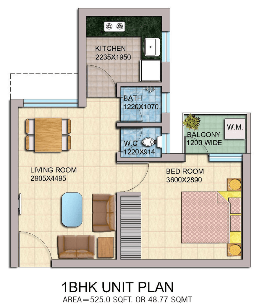 YEIDA BHS05 1BHK Flat Floor Plan Master Plans India