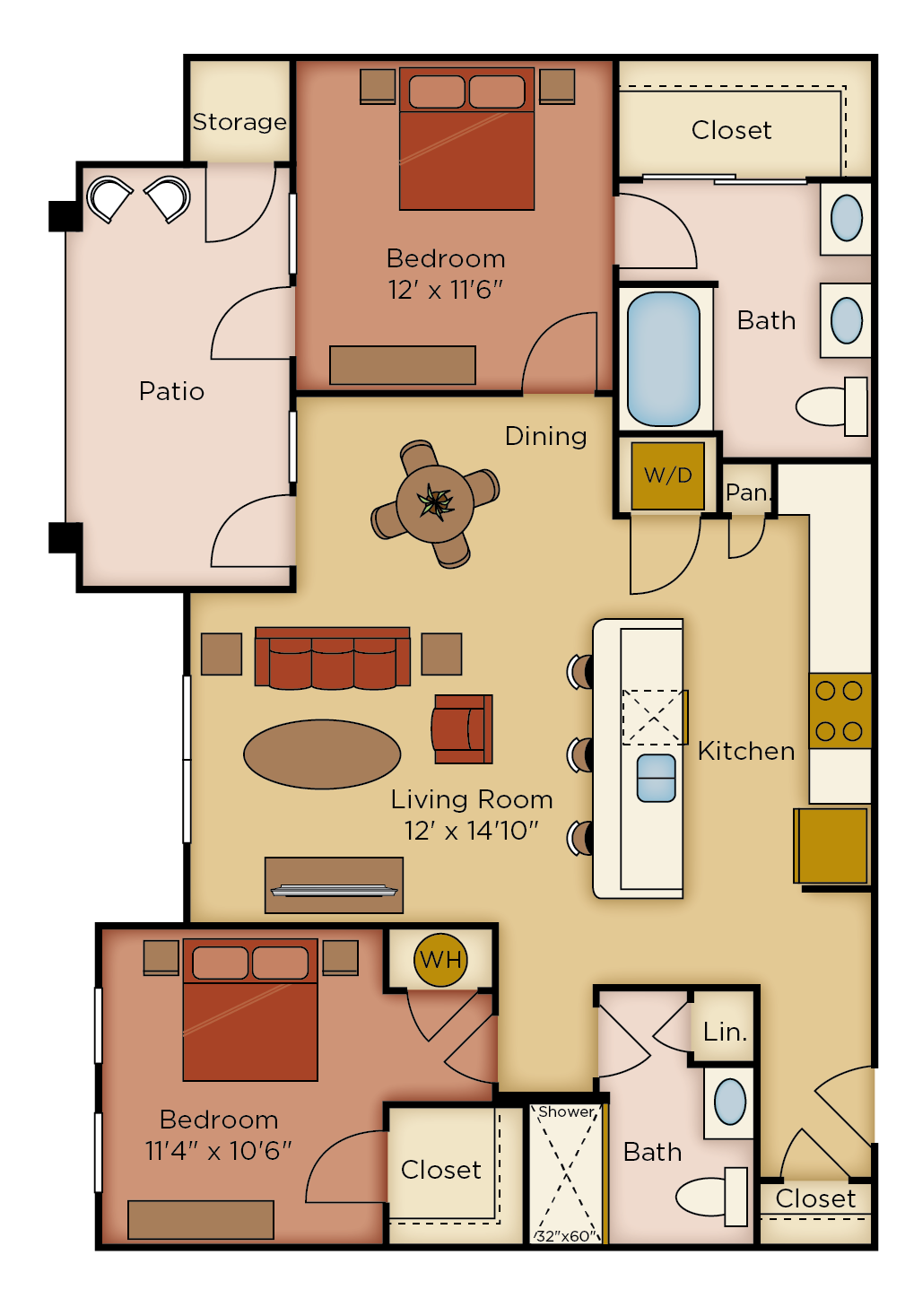 Two Bedroom, Two Bath Upgraded (Cr) Floor Plan 7 Floor