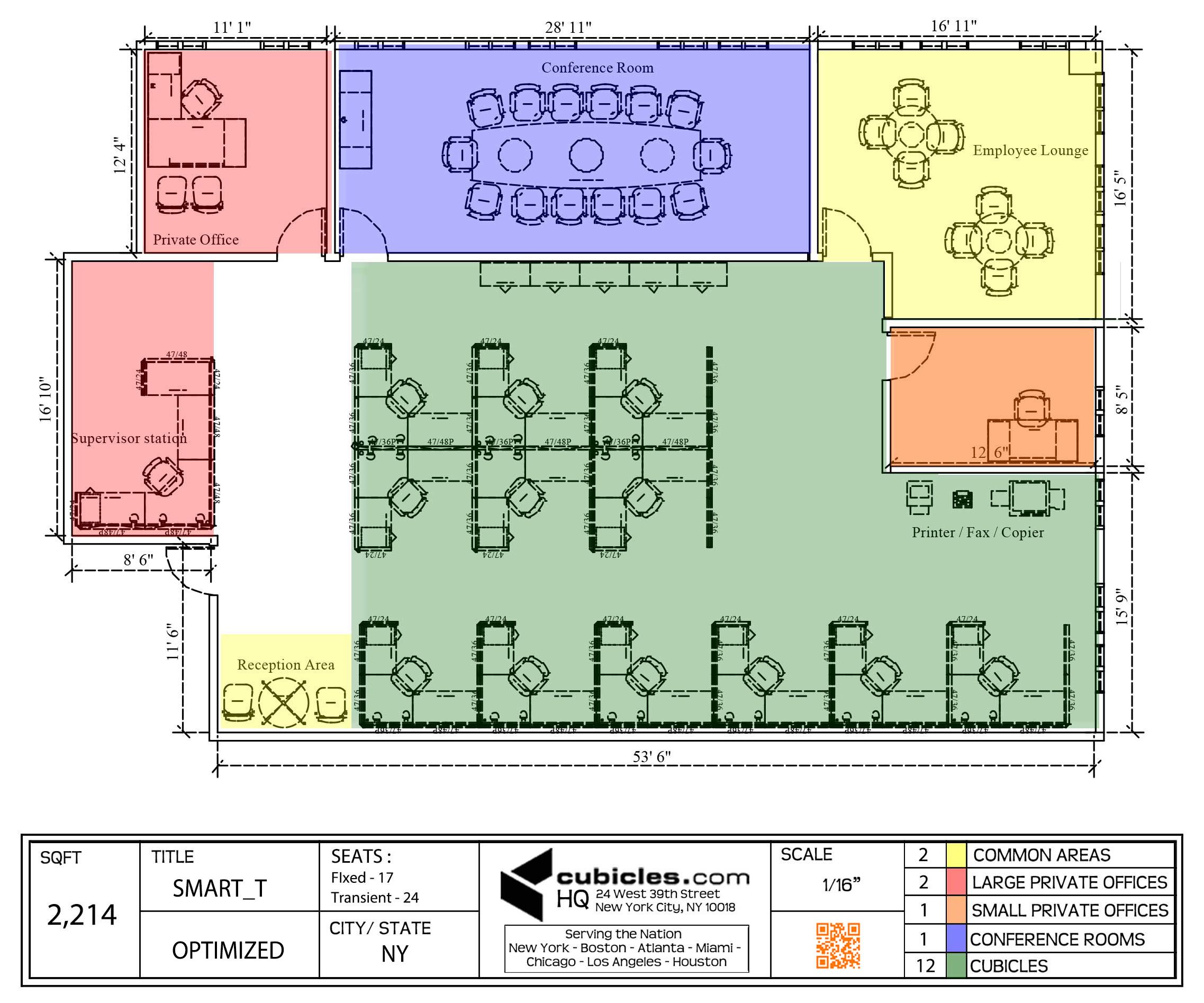 Office floor plan for an office with large meeting room. 