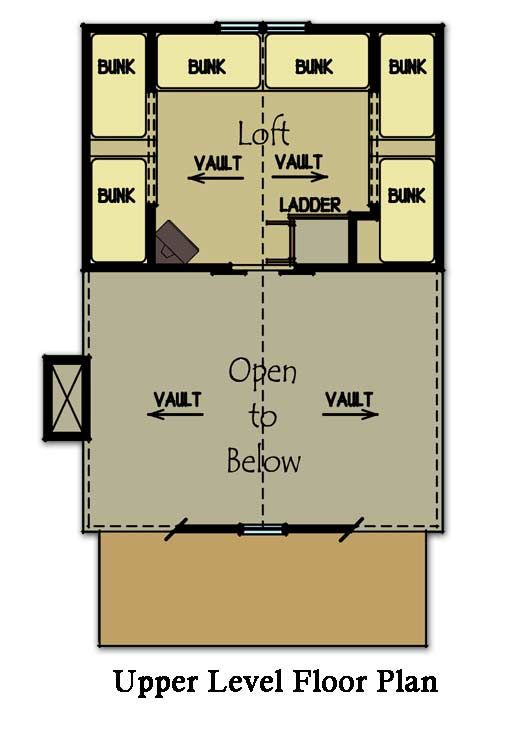 Small Cabin Plan with loft Bunk rooms, Cabin floor plans