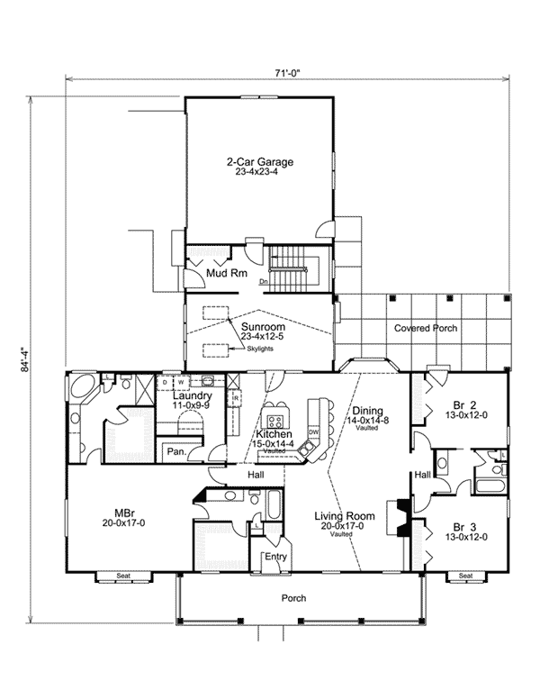 Ranch Home Plan with Sunroom 57229HA Architectural