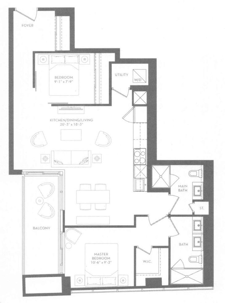 8888 Yonge Street Condos by Metroview 2O Floorplan 2 bed