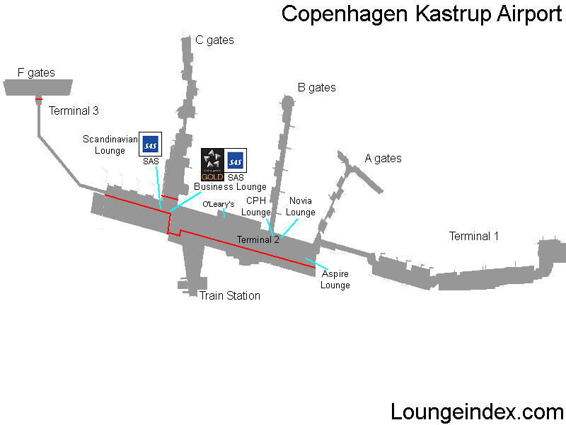 CPH Copenhagen Aiport Terminal map, lounges, bars