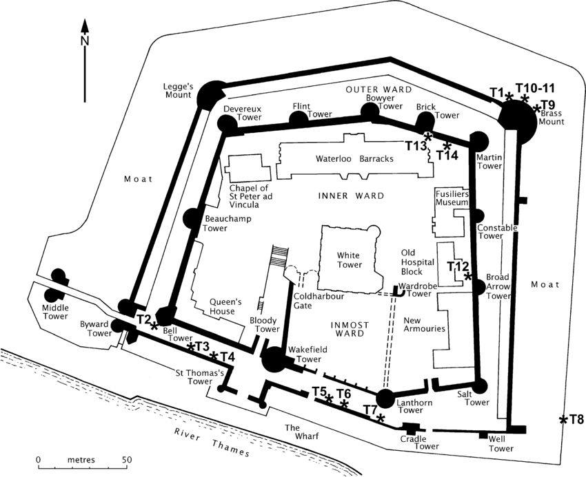 General plan of the Tower of London showing the sampling
