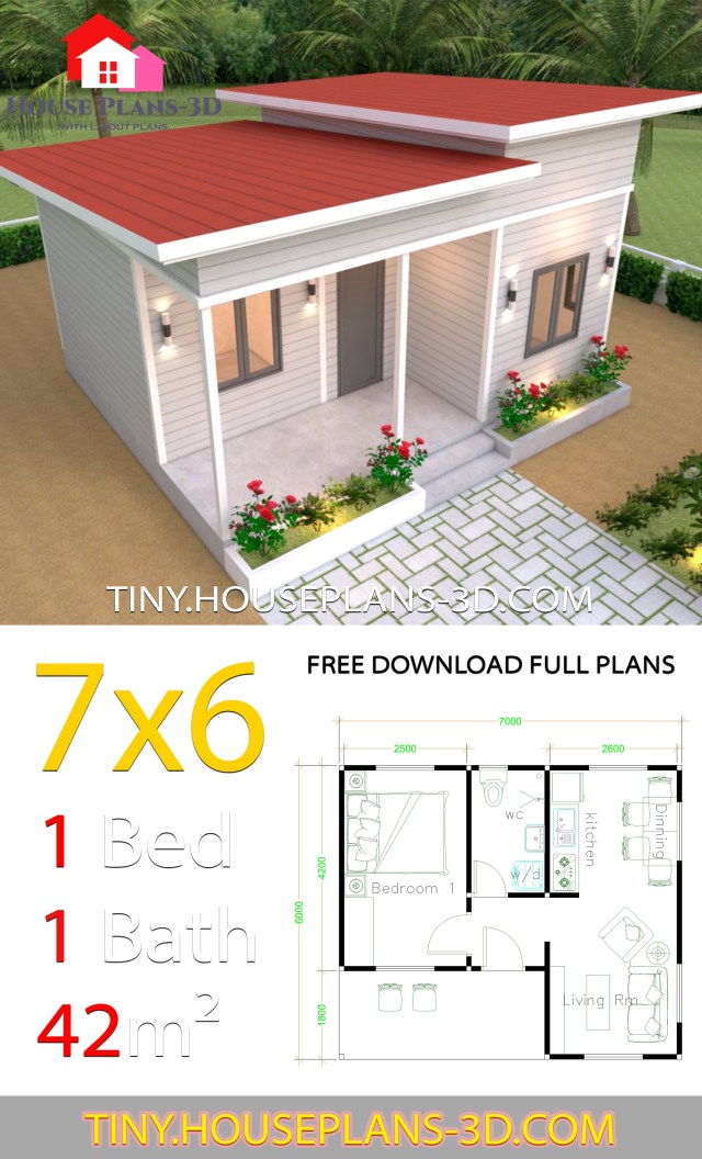 House Plans 7x6 with One Bedroom Shed Roof SamPhoas Plan