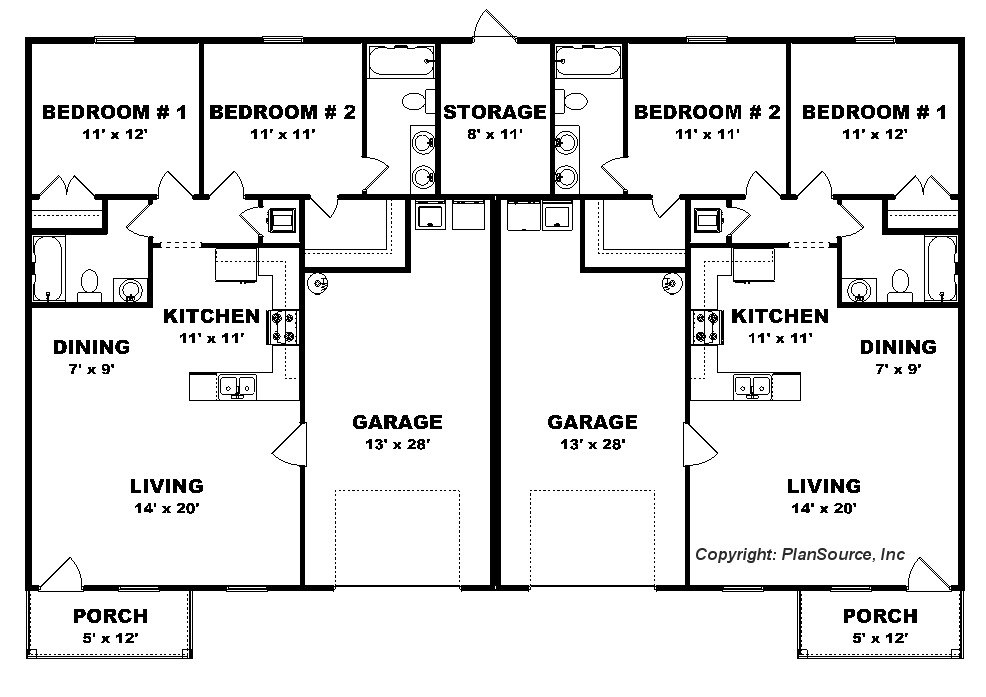 2 Bedroom duplex plan Garage per unit J022213d2