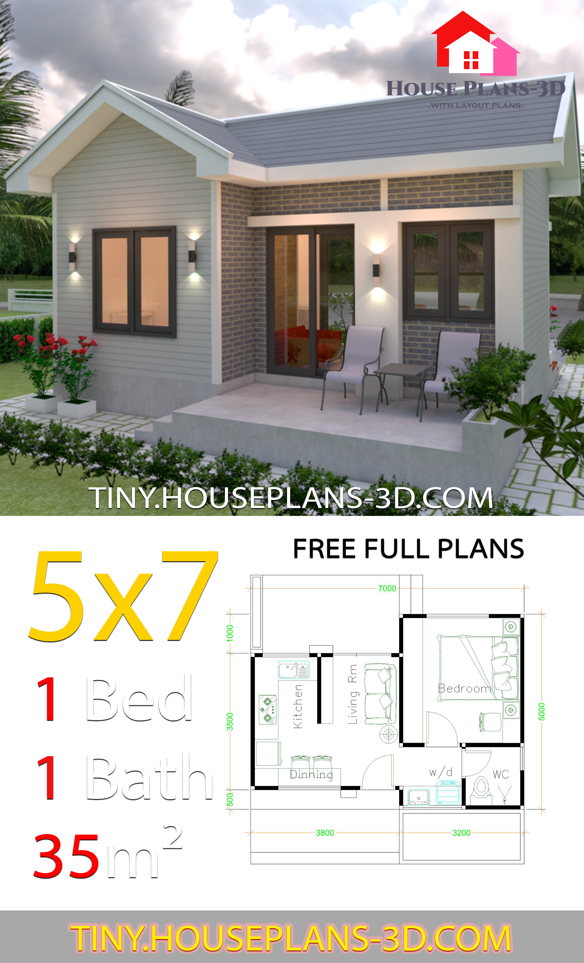 Get Small 1 Bedroom House Plan Design PNG