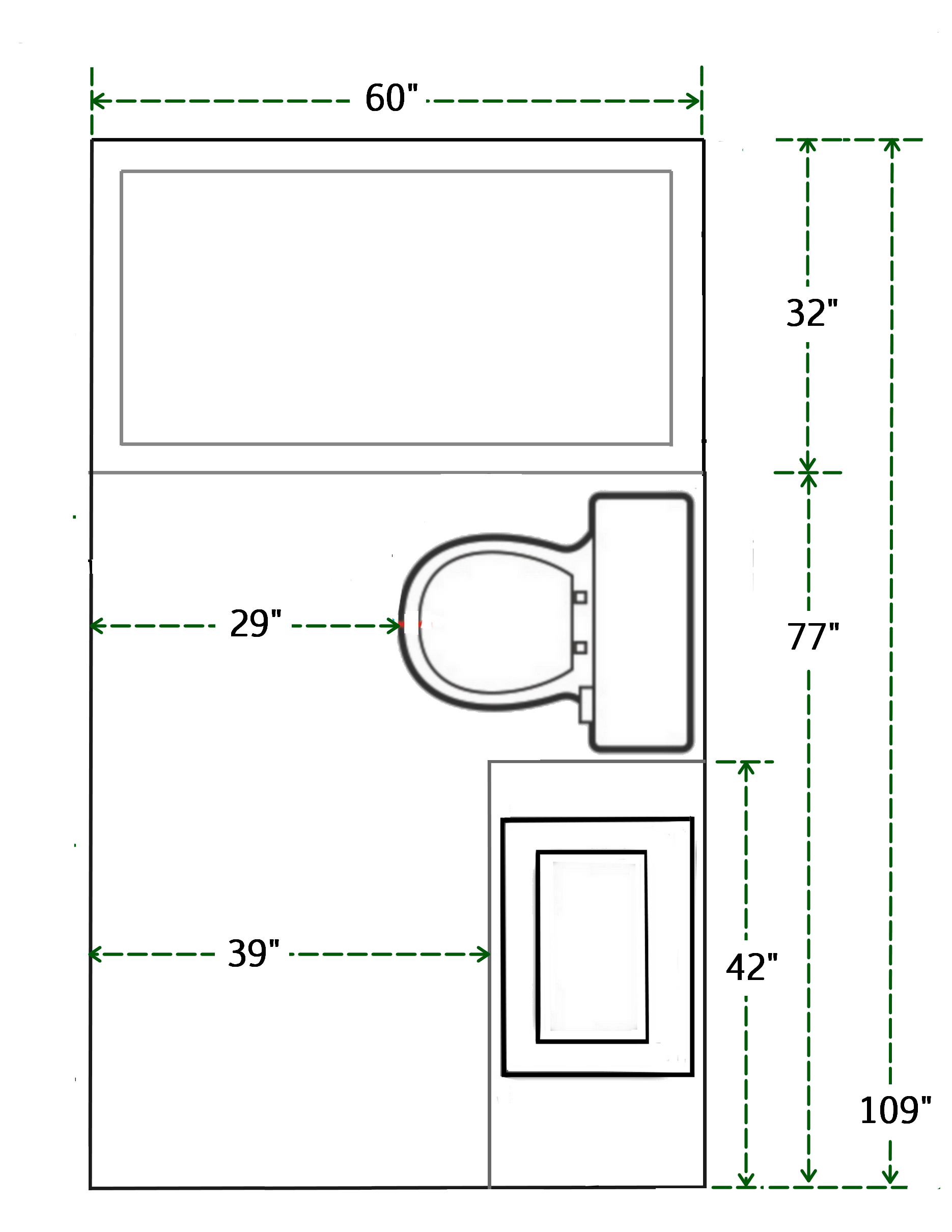 Floor plan and measurements of small bathroom Small