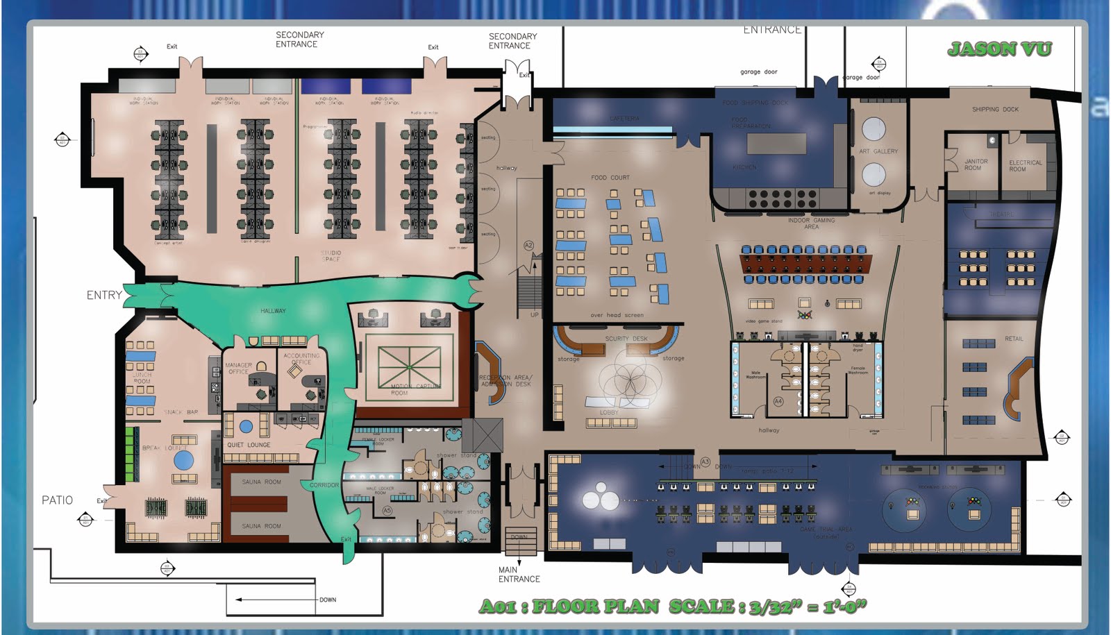 Portfolio Video Game Center Floor plan & Elevation