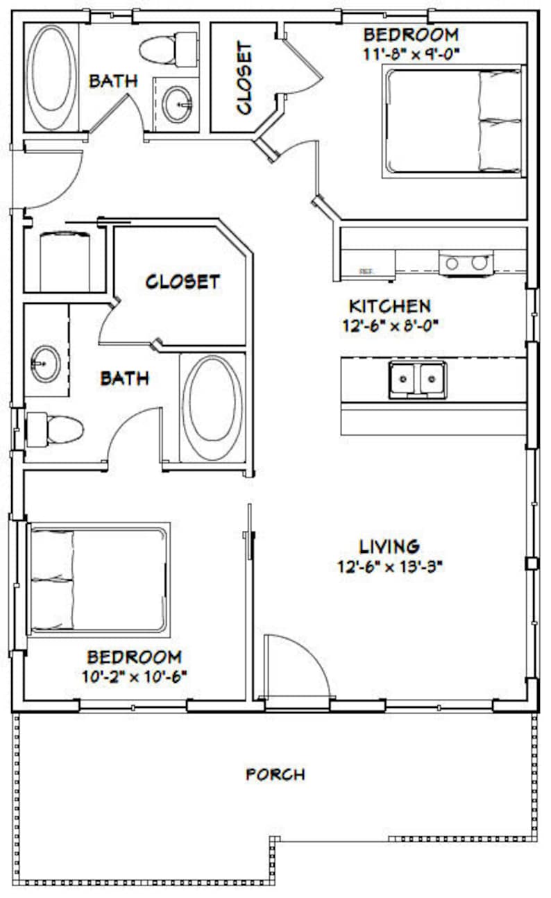 24x32 House 2Bedroom 1Bath 768 sq ft PDF Floor Plan Etsy