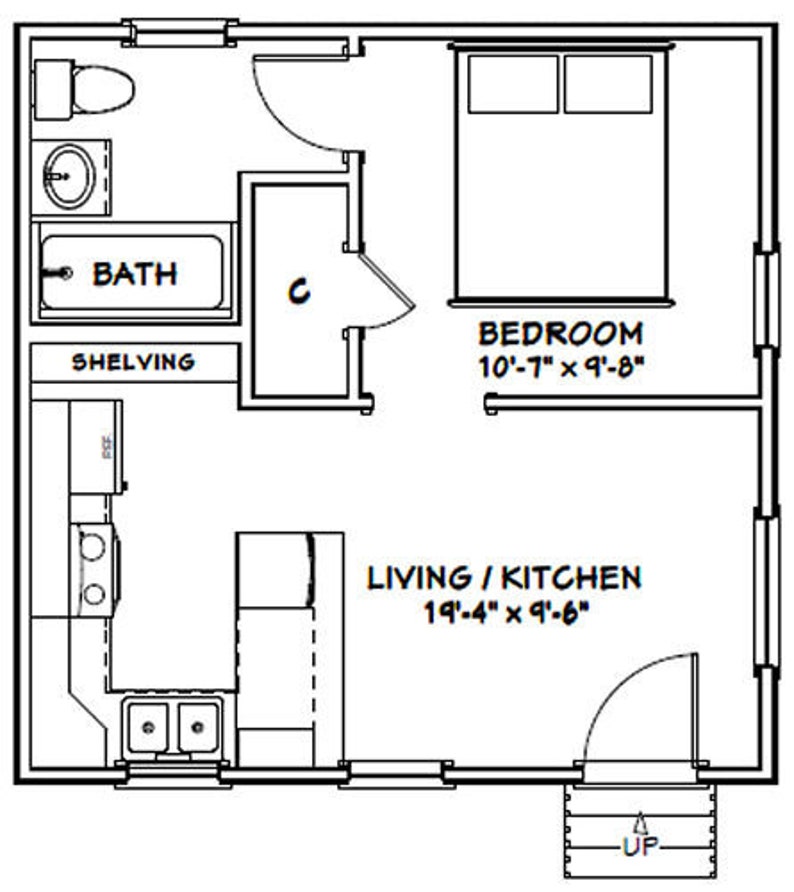 20x20 Tiny House 1Bedroom 1Bath 400 sq ft PDF Floor Etsy