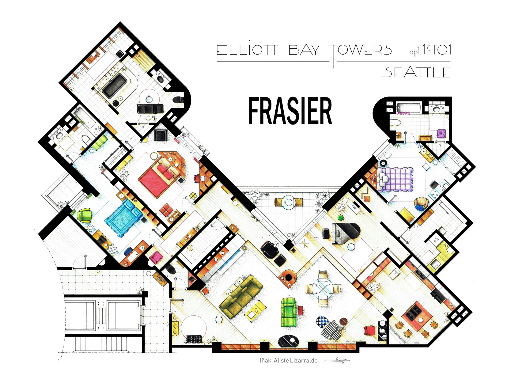 Frasier Crane's Apartment Floorplan from FRASIER Etsy