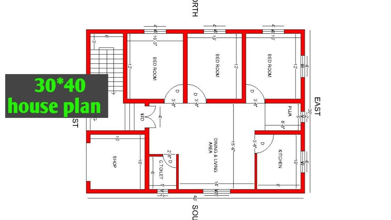 30x40 house plan 3bhk house plan west face house plan