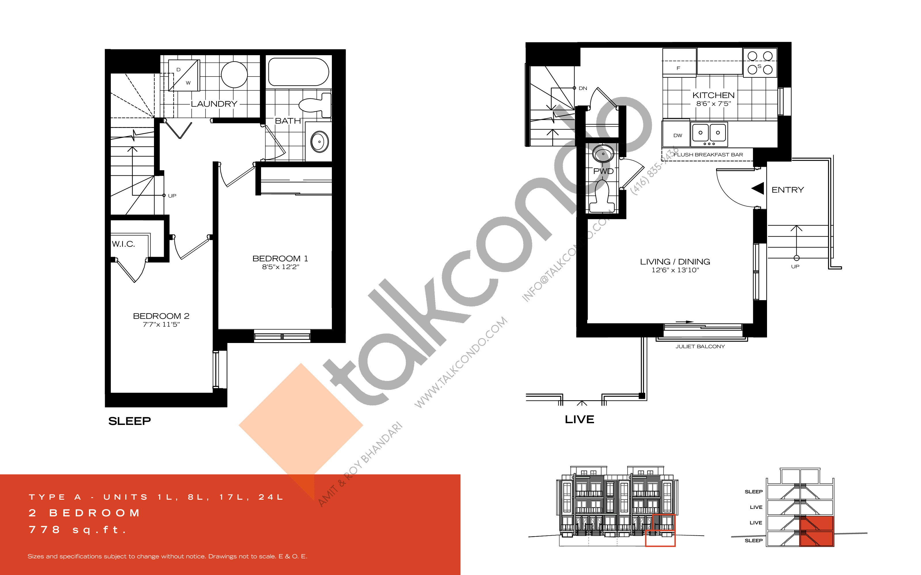 Midtowns On The Subway Type A 778 sq.ft. 2 bedrooms